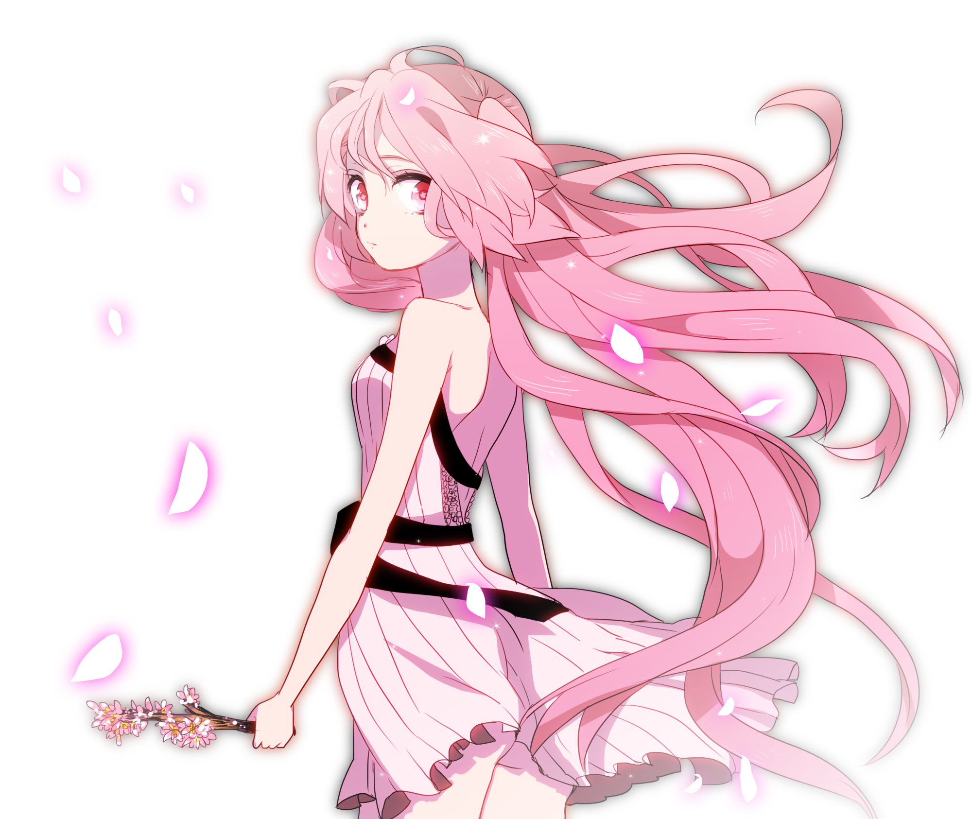 Vocaloid, Sakura, Miku, dress, flower, long, hair, pink, eyes, twin, tails,...