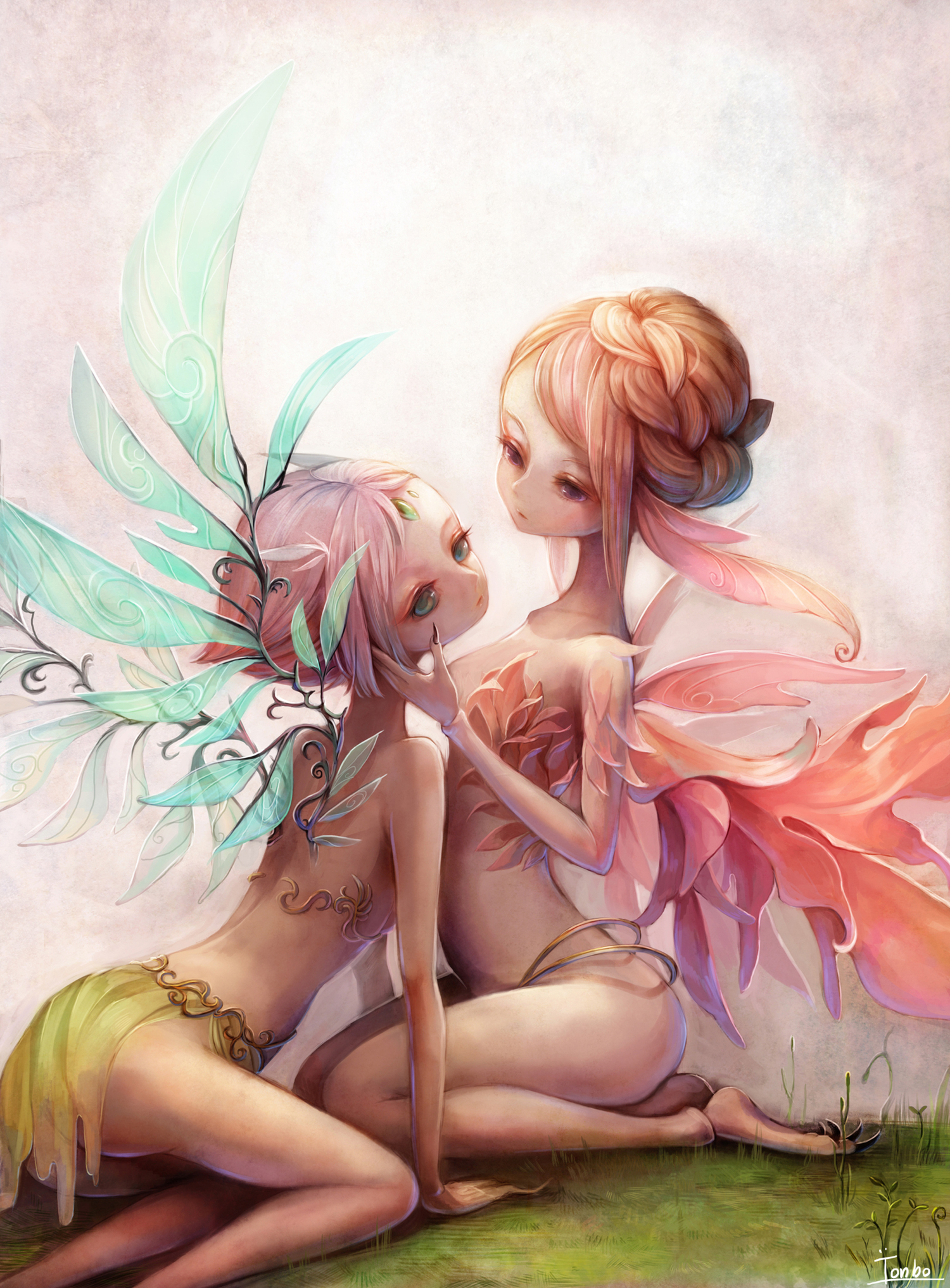 Anime, CG, Pictures, barefoot, beauty, mark, braids, doll, fairy, green, ey...