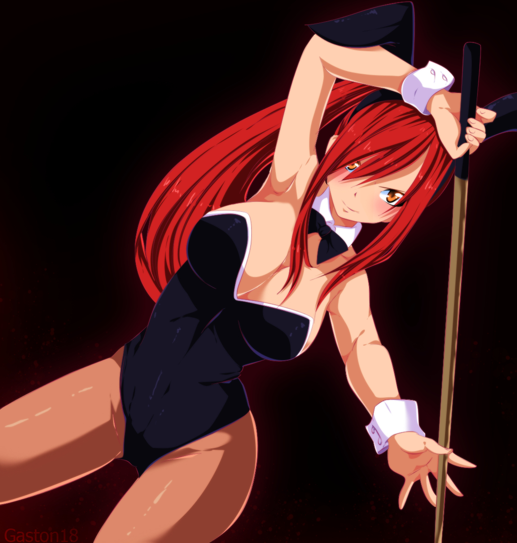 Fairy, Tail, Erza, Scarlet, brown, eyes, bunny, suit, long, hair, pantyhose...