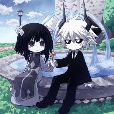 Gray Garden : Etihw Kcalb 174769
 661265  gray garden  etihw kcalb   ( Anime CG Anime Pictures      ) 174769   : Xue Lian Yue
ahoge black eyes hair blush chibi dress flower horns long pointy ears short sky smile suit tie tree water white   anime picture