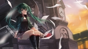 Vocaloid : Hatsune Miku 174757
boots green eyes hair headphones jacket long skirt sky sunset twin tails   anime picture