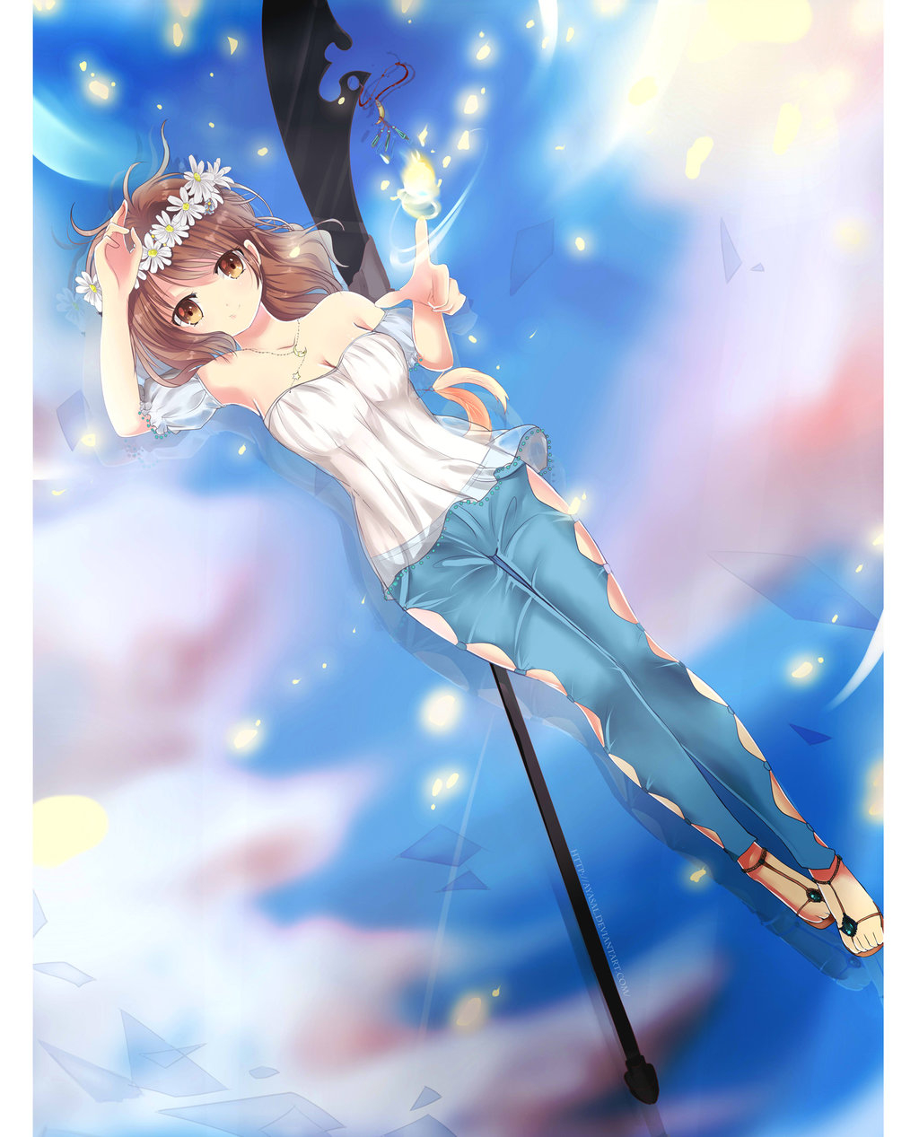 Anime, CG, Pictures, ahoge, brown, eyes, hair, jewelry, long, magic, pants, sandals, smile, tail, weapon, , , picture, , |, , 