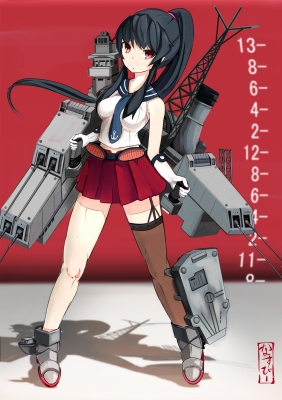 Kantai Collection : Yahagi 180300
 666866  kantai collection  yahagi   ( Anime CG Anime Pictures      ) 180300   : Nasubii
anthropomorphism black hair garter gloves long ponytail red eyes skirt thigh highs weapon   anime picture