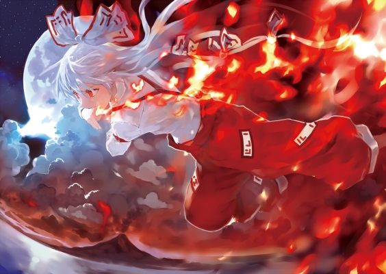 Touhou : Fujiwara no Mokou 180327
 666893  touhou  fujiwara no mokou   ( Anime CG Anime Pictures      ) 180327   : Bob
albino fire flying long hair moon night pants red eyes ribbon sky stars white   anime picture