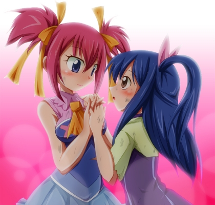 Fairy Tail : Chelia Blendy Wendy Marvell 180343
 666909  fairy tail  chelia blendy wendy marvell   ( Anime CG Anime Pictures      ) 180343   : Shishinon
blue eyes hair blush brown dress holding hands long pink ribbon smile tie twin tails   anime picture