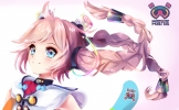 Vocaloid : Rana 180192
ahoge blue eyes blush headphones jacket long hair pink ribbon scarf smile tattoo twin tails   anime picture
