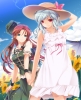 Touhou : Hong Meiling Remilia Scarlet 180201
blue eyes braids flower hat holding hands long hair red ribbon sky smile sundress white   anime picture