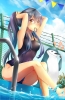 Anime CG Anime Pictures      180257
barefoot blue hair blush long ponytail pool purple school mizugi sky tori water yellow eyes   anime picture