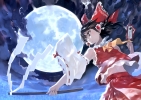 Touhou : Hakurei Reimu 180328
black hair brown eyes miko moon night ribbon short skirt sky stars wand   anime picture