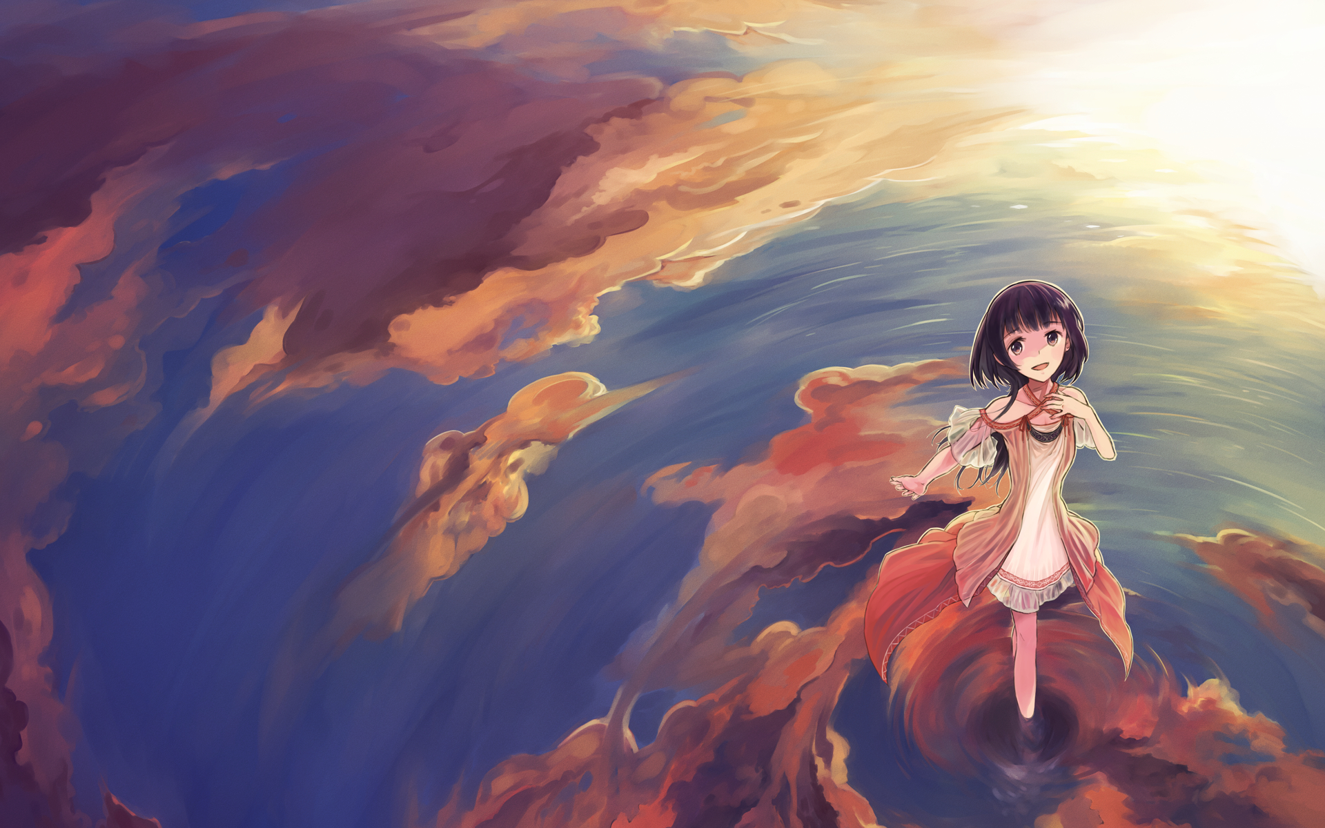 Anime, CG, Pictures, black, hair, brown, eyes, dress, happy, long, wallpaper, , , picture, , |, , 