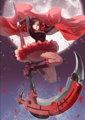 RWBY : Ruby Rose 180523
 667092  rwby  ruby rose   ( Anime CG Anime Pictures      ) 180523   :  ELF 
blue eyes brown hair cloak moon polearm short skirt sky   anime picture