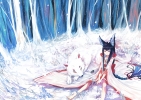 Anime CG Anime Pictures      180378
animal barefoot black hair blue eyes braids dress jewelry long ookami mimi snow tree winter   anime picture