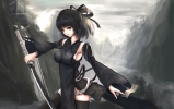 Anime CG Anime Pictures      180455
black eyes hair ribbon short sword thigh highs   anime picture