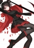 RWBY : Ruby Rose 180531
black hair blush boots cloak dress flower grey eyes jewelry pantyhose polearm short   anime picture