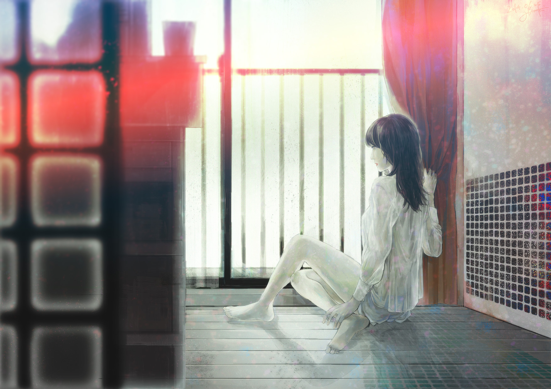 Anime, CG, Pictures, barefoot, black, eyes, hair, long, shorts, , , picture, , |, , 