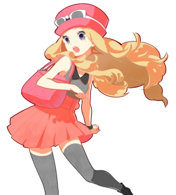 Pokemon : Serena  Pokemon  180638
 667211  pokemon  serena  pokemon    ( Anime CG Anime Pictures      ) 180638   : Lapel
blue eyes blush brown hair hat long skirt thigh highs   anime picture