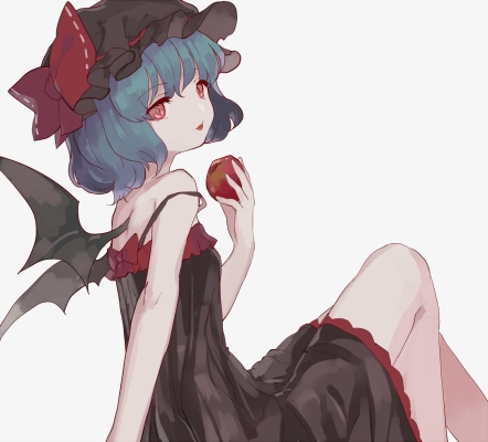 Touhou : Remilia Scarlet 180785
 667356  touhou  remilia scarlet   ( Anime CG Anime Pictures      ) 180785   : Yu  Pixiv972314 
blue hair dress food hat red eyes short wings   anime picture