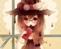 Anime CG Anime Pictures      180783
braids brown hair dress eating hat long megane nail polish red eyes ribbon sweets   anime picture