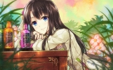Anime CG Anime Pictures      180789
blue eyes brown hair dress flower long smile   anime picture