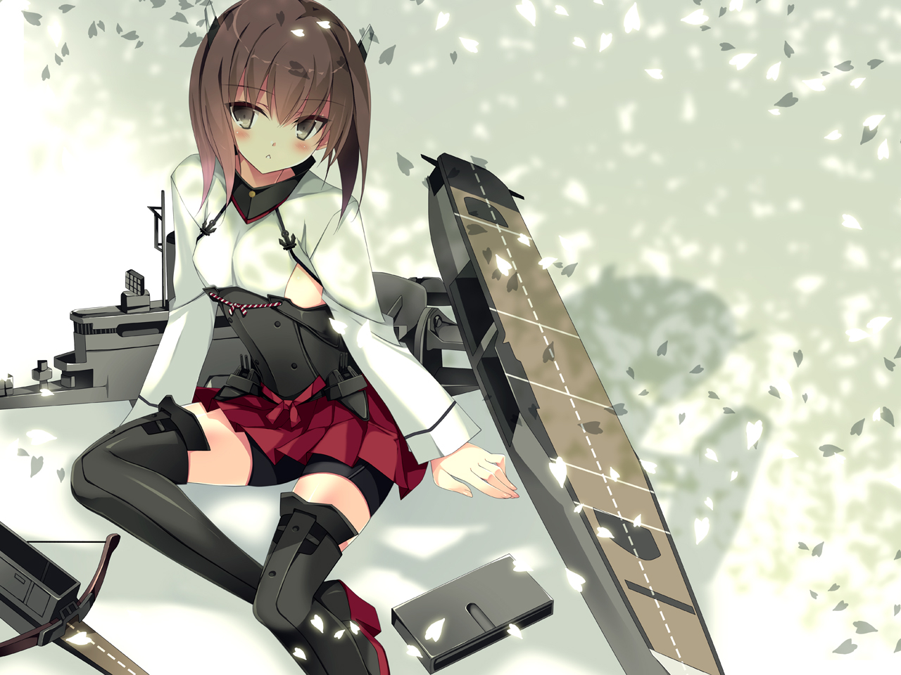 Kantai, Collection, Taihou, anthropomorphism, black, eyes, blush, bodysuit, boots, brown, short, hair, shorts, skirt, weapon, , , anime, picture, , |, , , pictures