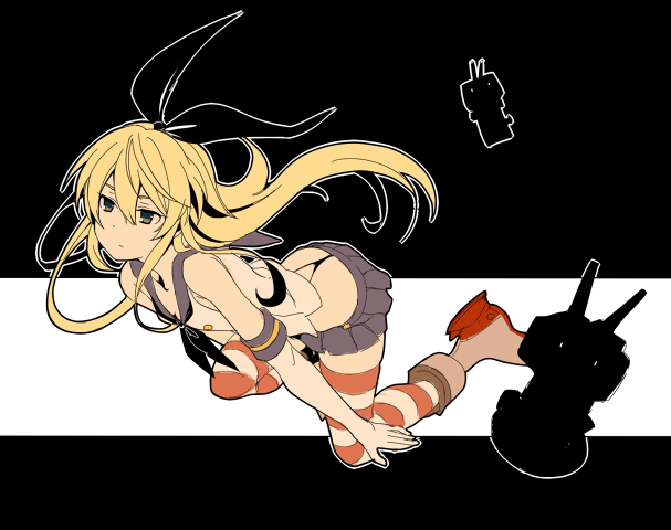 Kantai, Collection, Rensouhou, chan, Shimakaze, anthropomorphism, bikini, blonde, hair, boots, gloves, band, long, skirt, thigh, highs, weapon, , , anime, picture, , |, , , pictures