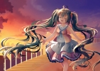 Vocaloid : Hatsune Miku 180958
ahoge blue hair blush dress flower happy long ribbon sky sunset twin tails   anime picture