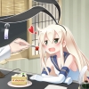 Kantai Collection : Admiral Shimakaze 180969
anthropomorphism blonde hair blush cake eating gloves green eyes band happy heart long   anime picture