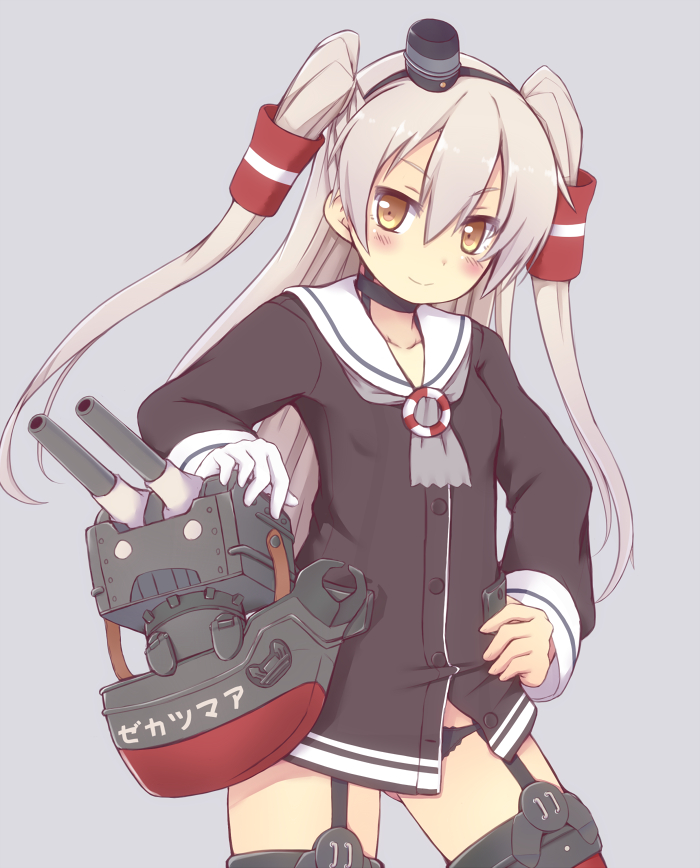 Kantai, Collection, Amatsukaze, Rensouhou, anthropomorphism, blush, choker, gloves, long, hair, ribbon, smile, thigh, highs, twin, tails, uniform, weapon, white, yellow, eyes, , , anime, picture, , |, , , pictures