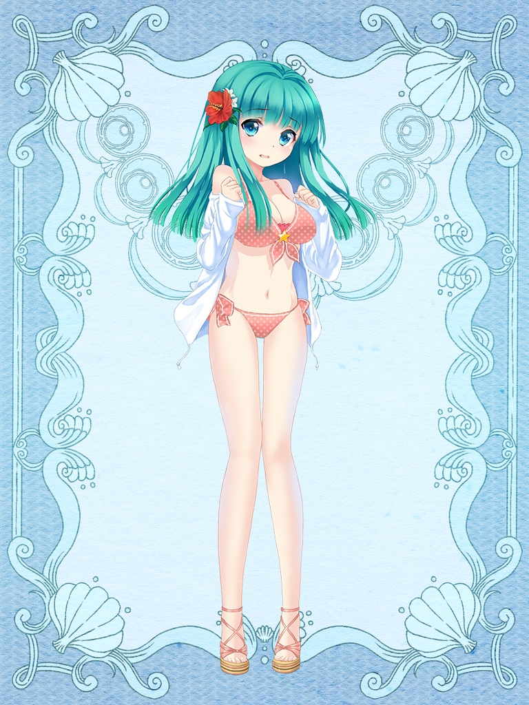 Psychic, Hearts, bikini, blue, eyes, hair, blush, flower, long, sandals, , , anime, picture, , |, , , pictures