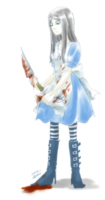 American McGees Alice : Alice Liddell 181124
 667714  american mcgees alice  alice liddell   ( Anime CG Anime Pictures      ) 181124   : Ai  Pixiv872012 
apron black hair boots dress green eyes jewelry long pantyhose weapon   anime picture