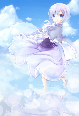 Anime CG Anime Pictures      181205
 667801   ( Anime CG Anime Pictures      ) 181205   : Yonema
blue eyes cloak dress gloves grey hair happy ribbon short sky water   anime picture