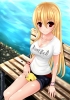 Mabinogi :  181194
blonde hair long pointy ears red eyes shorts smile water   anime picture