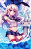 Kantai Collection : Rensouhou chan Shimakaze 181190
:3 anthropomorphism bikini blonde hair boots brown eyes gloves band long skirt sky thigh highs water float weapon   anime picture