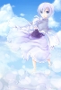 Anime CG Anime Pictures      181205
blue eyes cloak dress gloves grey hair happy ribbon short sky water   anime picture