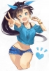 The Idolmaster : Ganaha Hibiki 181263
ahoge black hair blue eyes blush fang happy heart jewelry long ponytail ribbon shorts   anime picture