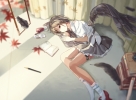 Touhou : Shameimaru Aya 181357
autumn book brown hair feather garter red eyes short skirt wings wink   anime picture