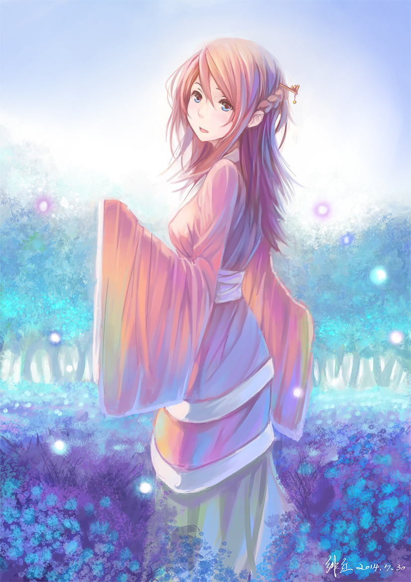Anime, CG, Pictures, blue, eyes, braids, brown, hair, dress, long, tree, , , picture, , |, , 