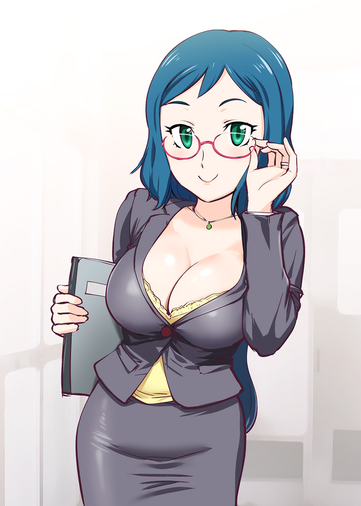 Gundam, Build, Fighters, Iori, Rinko, blue, hair, blush, green, eyes, megane, short, smile, suit, , , anime, picture, , |, , , pictures