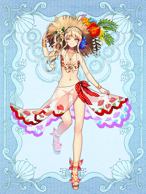Psychic, Hearts, bikini, blonde, hair, blush, braids, flower, jewelry, long, nail, polish, eyes, ribbon, sandals, side, tail, smile, wink, , , anime, picture, , |, , , pictures