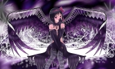 Puella Magi Madoka Magica : Akemi Homura 181460
black hair dress gloves band *** ta fashion purple eyes thigh highs wings   anime picture