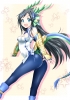 Puzzle & Dragons : Karin 181462
black hair blue eyes gloves happy horns long pantyhose stars tail   anime picture