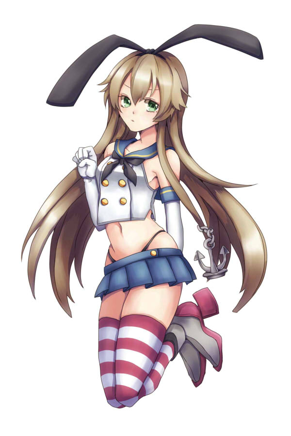 Kantai, Collection, Shimakaze, anthropomorphism, bikini, blonde, hair, boots, gloves, green, eyes, band, long, skirt, thigh, highs, , , anime, picture, , |, , , pictures