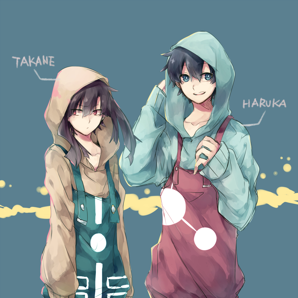 Kagerou, Project, Enomoto, Takane, Kokonose, Haruka, beauty, mark, blue, eyes, happy, hoodie, overalls, twin, tails, , , anime, picture, , |, , , pictures