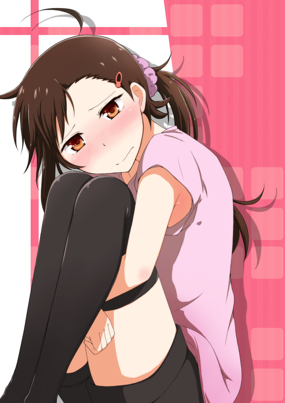 Nisekoi, Onodera, Haru, ahoge, blush, brown, eyes, hair, hairpins, long, shorts, side, tail, thigh, highs, , , anime, picture, , |, , , pictures