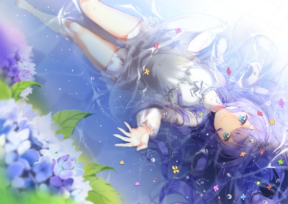 Anime CG Anime Pictures      181621
 668221   ( Anime CG Anime Pictures      ) 181621   : cherinova
barefoot blue eyes dress flower long hair purple shorts smile water wet   anime picture