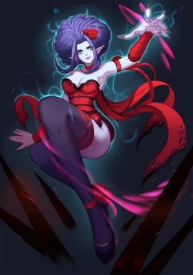 League of Legends : Evelynn 181802
 668412  league of legends  evelynn   ( Anime CG Anime Pictures      ) 181802   : Yu Zi citemer
blue eyes dress flower long hair magic nail polish pointy ears purple smile thigh highs   anime picture