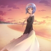 Little Busters! : Nishizono Mio 181779
beach blue hair blush brown eyes band short skirt sky smile sunset tie water   anime picture