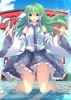 Touhou : Kochiya Sanae 181793
barefoot blush green eyes hair long miko ribbon sky water   anime picture