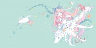 Anime CG Anime Pictures      181809
:3 animal barefoot beverage blue eyes dress headphones horns long hair music pink ribbon stars sweets tongue usagi   anime picture