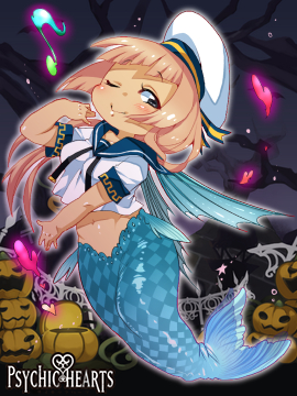 Psychic Hearts :  181952
 668563  psychic hearts   ( Anime CG Anime Pictures      ) 181952 
black eyes blush brown hair chibi halloween hat heart long mermaid night smile wink   anime picture